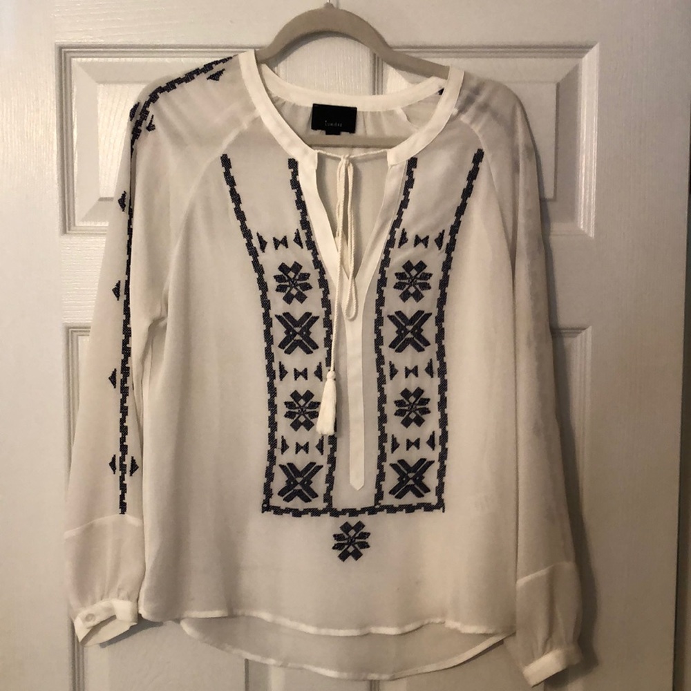 White and Navy Sheer Lumiere Blouse